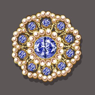 Resimde altın broş ile değerli taşlar. Telkari Victoria takı.