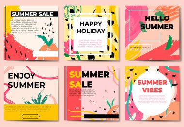  Yaz mevsimi renklendirildi. Doğa, geometrik ve diğer soyut elementlerle düz ve çizgili stil.