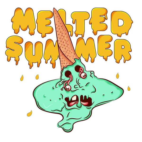 Melting Ice Cream Wafer Cone Cute Illustration Design — Vector de stock