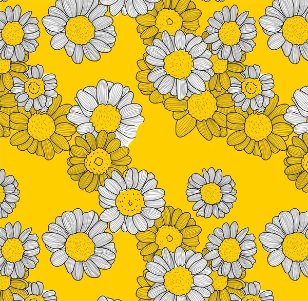 Seamless Flower Design Black Outline Yellow Flower — Wektor stockowy