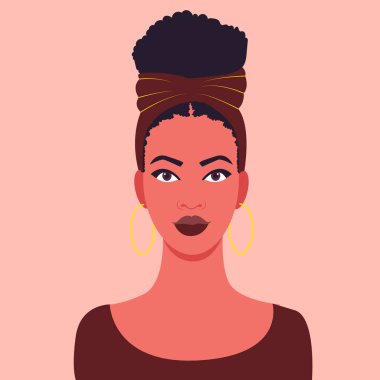  Avatar of a girl with a scarf on her head for a social network. Portrait. Vector flat illustration