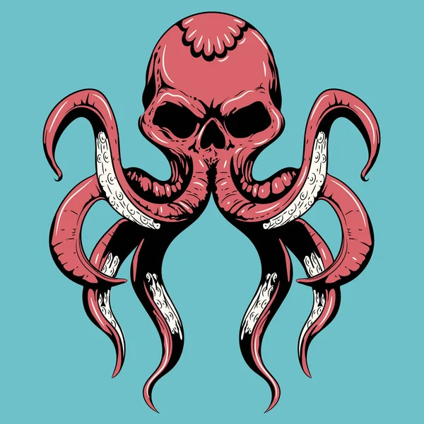 Octopus Vintage Vector Art Elszigetelt Kék Gravírozás Stílusú Vektor Illusztrációja — Stock Vector