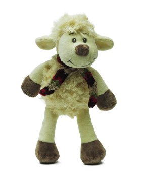 Beyaz arka plan üzerinde izole yumuşak oyuncak koyun