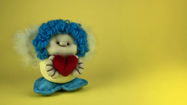 Soft Toy Angel Heart Yellow Background — Stock fotografie