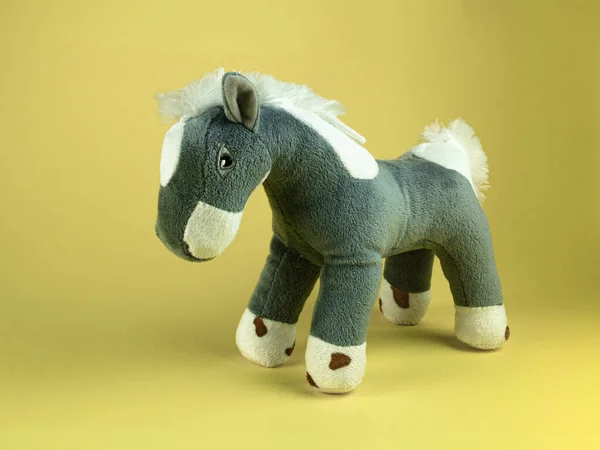 Soft Toy Small Horse Yellow Background — Stock fotografie
