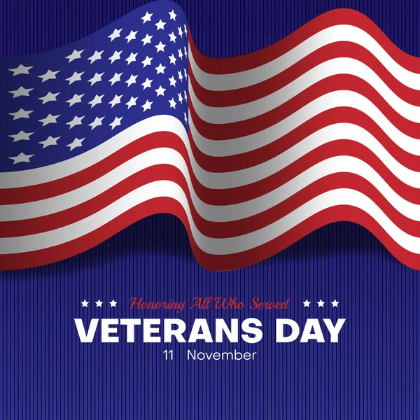 Veteranos Fundo Dia Com Bandeira Americana Realista Honoring Todos Que — Vetor de Stock