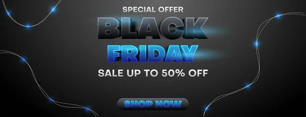 Realistic Black Friday Banner Poster Black Blue Color String Lights — Stock Vector