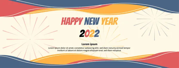 Colorido Feliz Año Nuevo 2022 Banner Fondo Con Fuegos Artificiales — Vector de stock