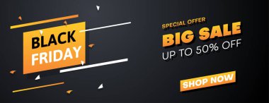 Siyah ve turuncu renkli Kara Cuma indirimi afişi