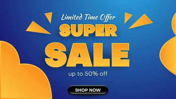 Super Prodej Banner Pozadí Oranžové Modré Barvě Papírovým Stylem Obchodní — Stockový vektor