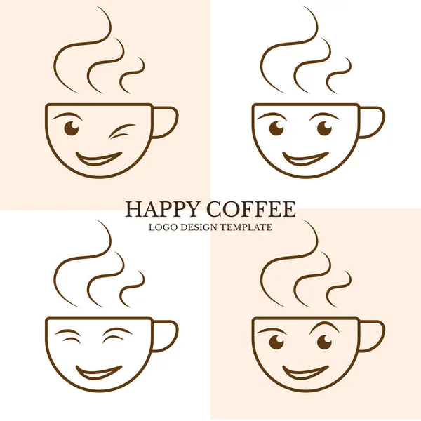 Serie Felice Caffè Logo Modello Design Con Quattro Option Vector — Vettoriale Stock