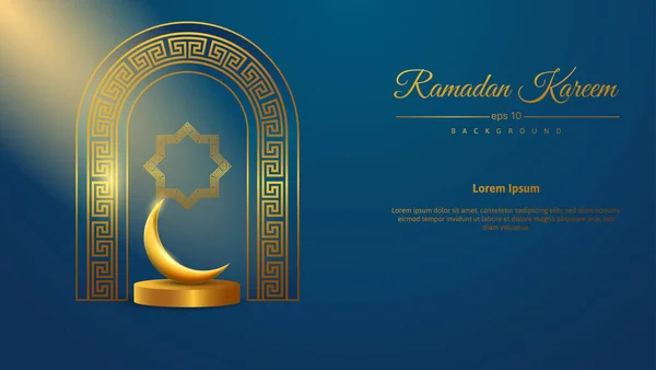 Ramadan Kareem Background Blue Gold Light Islamic Vector Illustration — 스톡 벡터