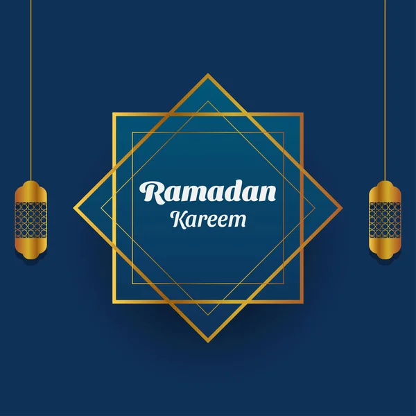 Biglietto Auguri Ramadan Kareem Colore Oro Blu Illustrazione Vettoriale Islamica — Vettoriale Stock