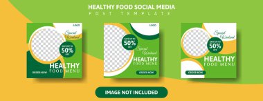 Sağlıklı gıda sosyal medya şablon tasarımı. İş promosyonu. vektör illüstrasyonu