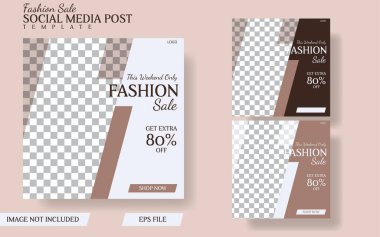 Moda satışı sosyal medya posta şablonu tasarımı nötr renklerde. iş vektörü illüstrasyonu