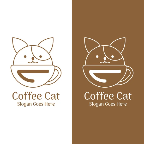 Disegno Del Logo Del Gatto Del Caffè Illustrazione Vettoriale — Vettoriale Stock