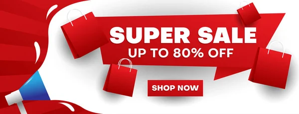 Super Sale Banner Design Template Megaphone Shopping Bag Business Vector — ストックベクタ