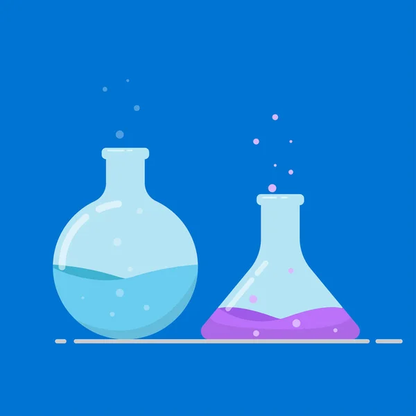Vector Illustration Two Chemical Bottles Bubbling Liquid — Stockový vektor