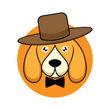 illustration vector graphic of dog face wearing hat and bow tie