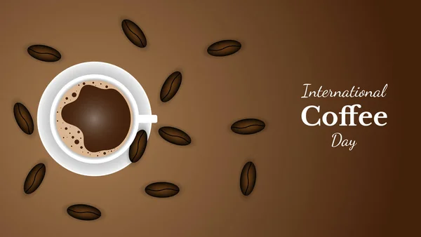 International Coffee Day Banner Design Wooden Background Vector Illustration — Vettoriale Stock