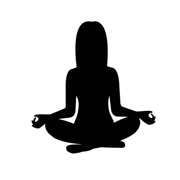 Vector Flat Illustration Silhouette Girl Lotus Yoga Poses — Stock Vector