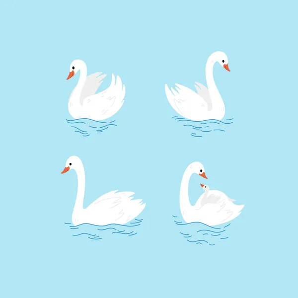 Icono Línea Dibujo Cisne Dibujos Animados Ute Bird Icons Set — Archivo Imágenes Vectoriales