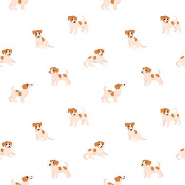 Çizgi film mutlu Jack Russell Terrier - köpeklerle basit moda desen. İzler, giysiler, ambalaj ve kartpostallar için düz vektör çizimi. 