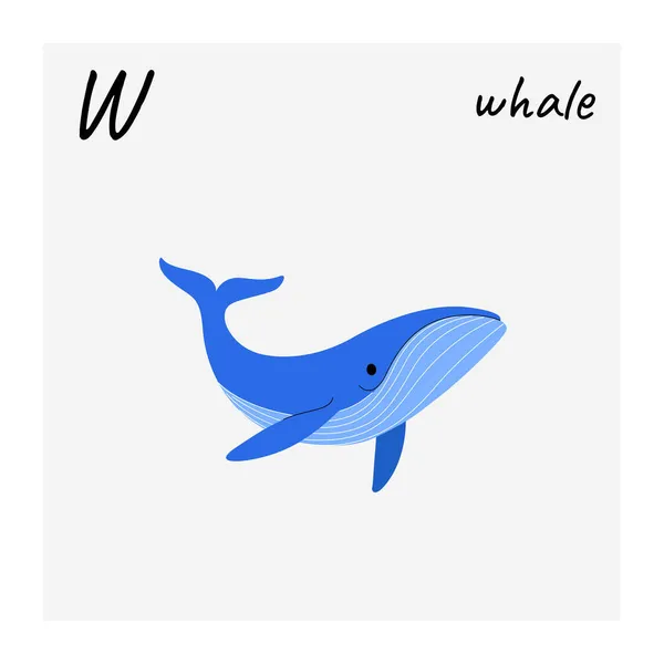 Schattige Walvis Stripdier Karakter Vector Illustratie Platte Stijl Geïsoleerd Grijze — Stockvector