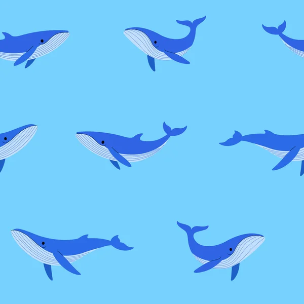Einfache Nahtlose Trendige Tiermuster Mit Wal Zeichentrickvektorillustration — Stockvektor