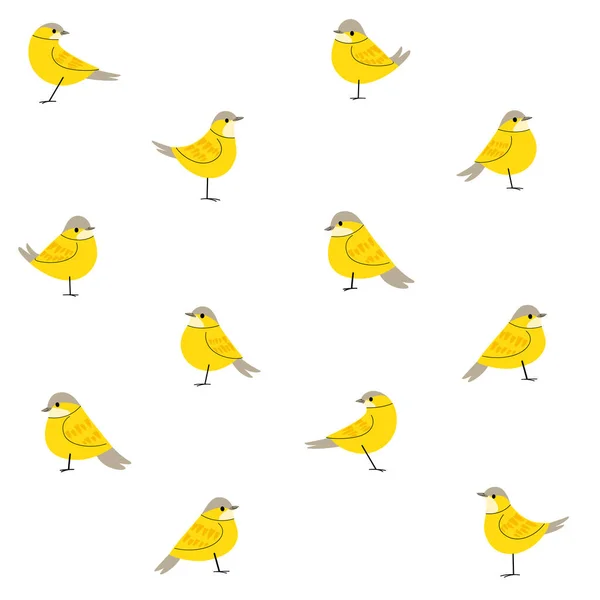 Cartoon Giallo Wagtail Modello Tendenza Senza Cuciture Con Uccello Illustrazione — Vettoriale Stock