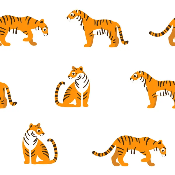 Patrón Animal Moda Sin Costuras Con Tigre Estampado Diseño Plano — Archivo Imágenes Vectoriales