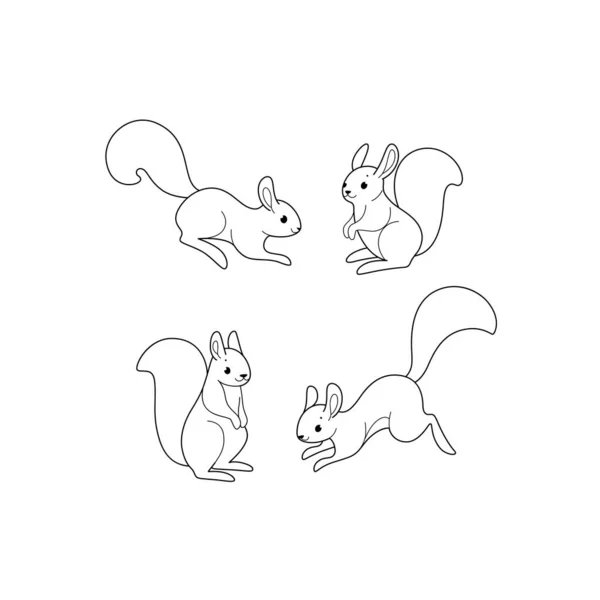 Icono Línea Boceto Ardilla Dibujos Animados Lindos Animales Conjunto Iconos — Vector de stock