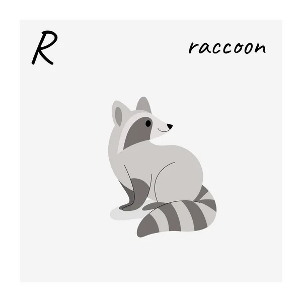 可爱的浣熊 卡通动物角色 在灰色背景上孤立的平面样式矢量图解 — 图库矢量图片
