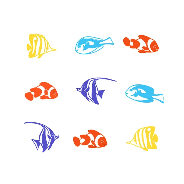 Grupo Los Peces Los Peces Coralinos Aislados Sobre Fondo Blanco — Archivo Imágenes Vectoriales