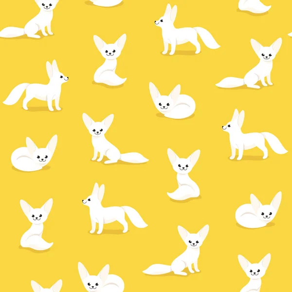 フェンネックフォックスとシームレスなトレンディーな動物のパターン 平たいデザイン Print — ストックベクタ