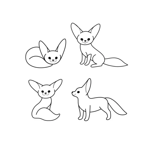 Cartoon Fennec Schets Lijn Pictogram Leuke Dieren Set Van Pictogrammen — Stockvector