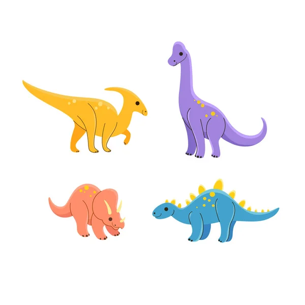 Personaggi Animati Animali Serie Dinosauri Ceratopo Parasaurolofo Brachiosauro Stegosauro — Vettoriale Stock