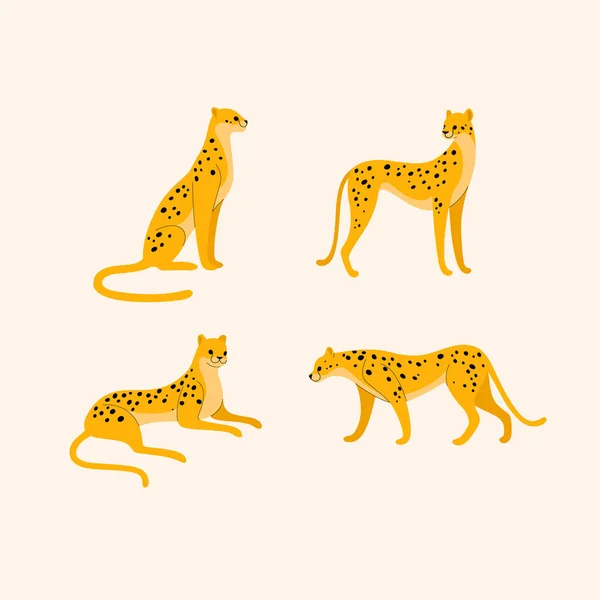 Conjunto Iconos Guepardo Dibujos Animados Diferente Tipo Gato Salvaje Ilustración — Vector de stock
