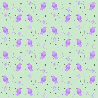 Küçük kuşlar ve çiçeklerle sevimli yay vektörü kusursuz desen.