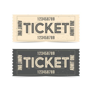Klasik tiyatro ya da sinema bileti. Konser, parti ya da festival bileti tasviri. Etkinliklere giriş için bilet modeli. Retro bilet tasarımı kavramı.