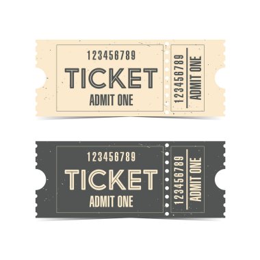Sinema ya da tiyatro bileti vektör çizimi. Konser, parti ya da festival klasik kağıt bilet tasarımı konsepti. Olayların girişi için göz yaşartıcı retro bilet maketi.