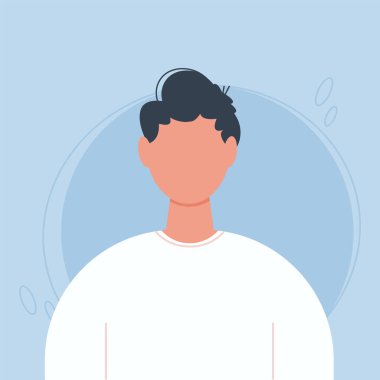 Kısa esmer saçlı, beyaz tenli genç bir adam portresi. Erkek baş silueti. Erkek meçhul baskın.