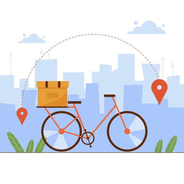 City Courier Delivery Servicio Ecológico Bicicleta Bici Con Caja Paquete — Archivo Imágenes Vectoriales