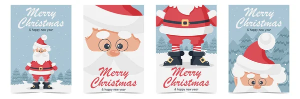 Zestaw Kartek Świątecznych Noworocznych Cute Santa Claus Okularach Czerwonym Garniturze — Wektor stockowy
