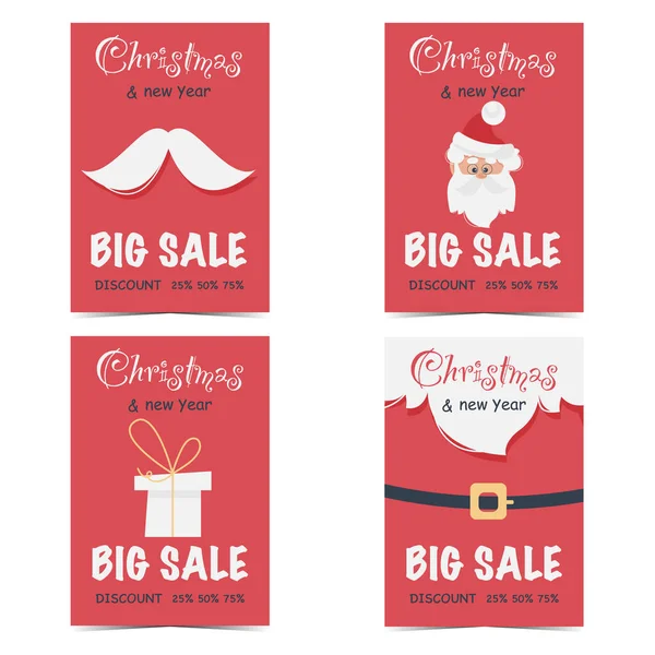 Winter Christmas New Year Big Sale Posters Set Red Discount — Vetor de Stock