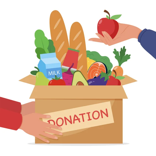 Box Full Food Donated People Need Food Bank Food Donation — Stock Vector