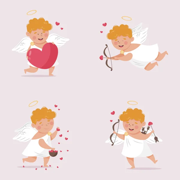 Vektör Aşk Tanrısı Resmi Düz Bir Şekilde Ayarlandı Aşk Şubat — Stok Vektör