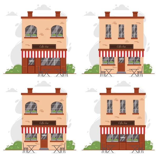 Coffeeshop Kaffeehaus Coffeeshop Oder Café Gebäude Eingerichtet Fassade Oder Außenseite — Stockvektor