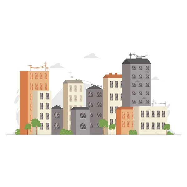 Πόλη Χαμηλά Επίπεδα Και Πολυώροφα Κτίρια Κατοικιών Εικονογράφηση Διάνυσμα Cityscape — Διανυσματικό Αρχείο