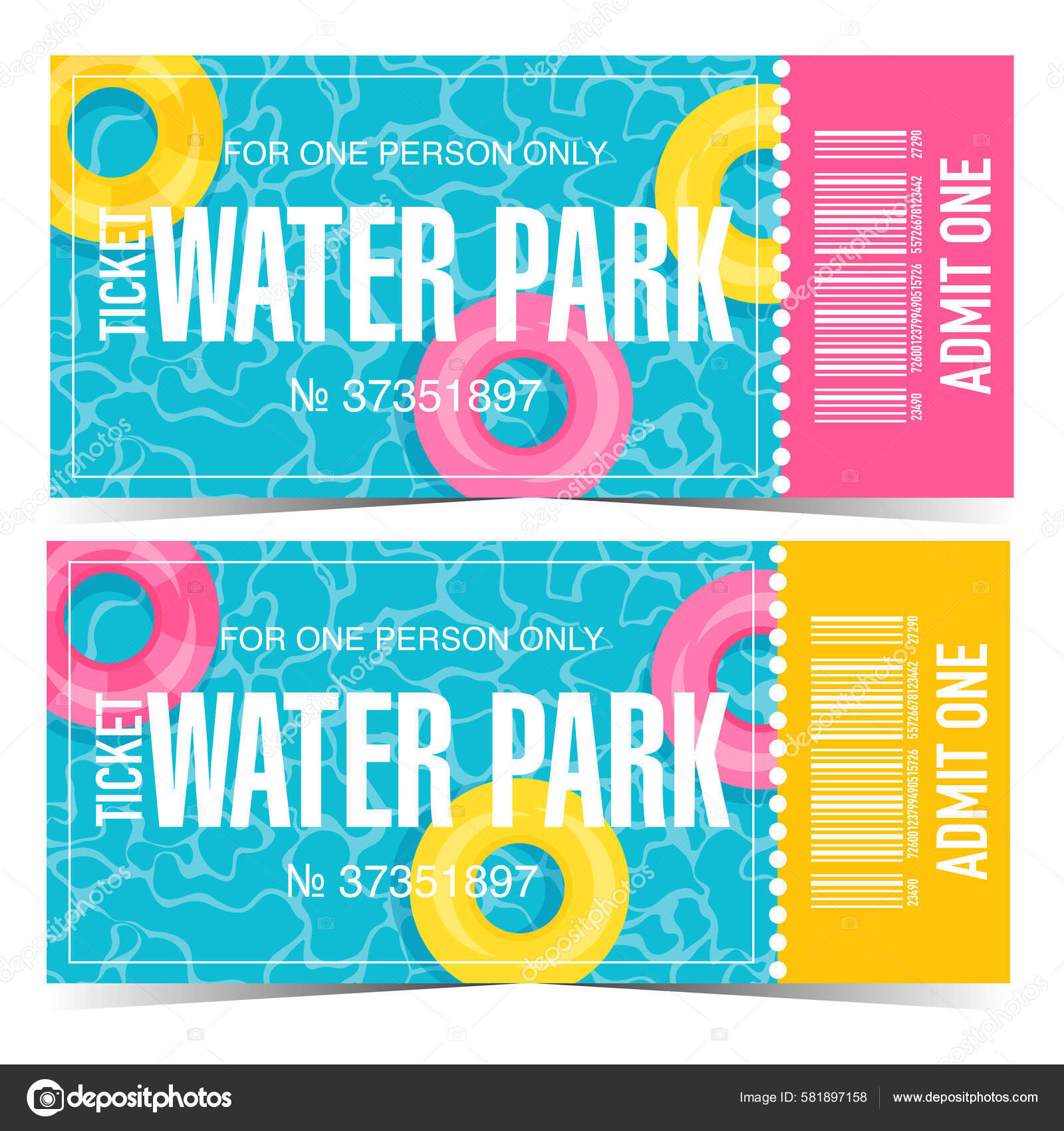 Water Park Aqua Park Ticket Design Template Vector Illustration Flat